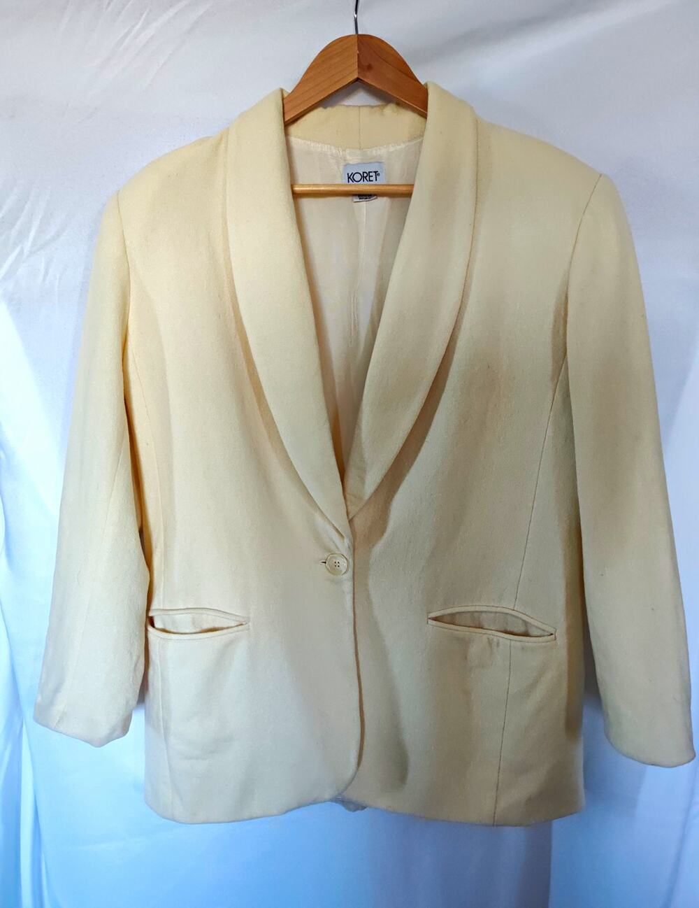 Koret Ivory Wool Lined Single-Button Blazer Jacket Size 20 Collared Pockets